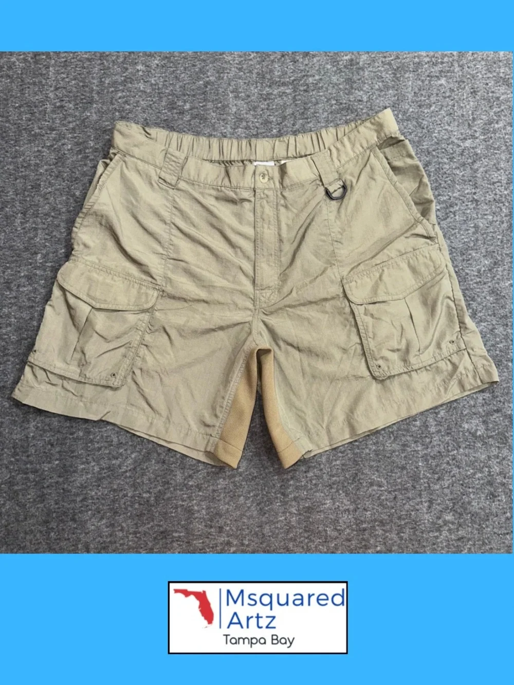 Columbia PFG Men's XL Olive Green Fishing Cargo Shorts Nylon Elastic Outdoor